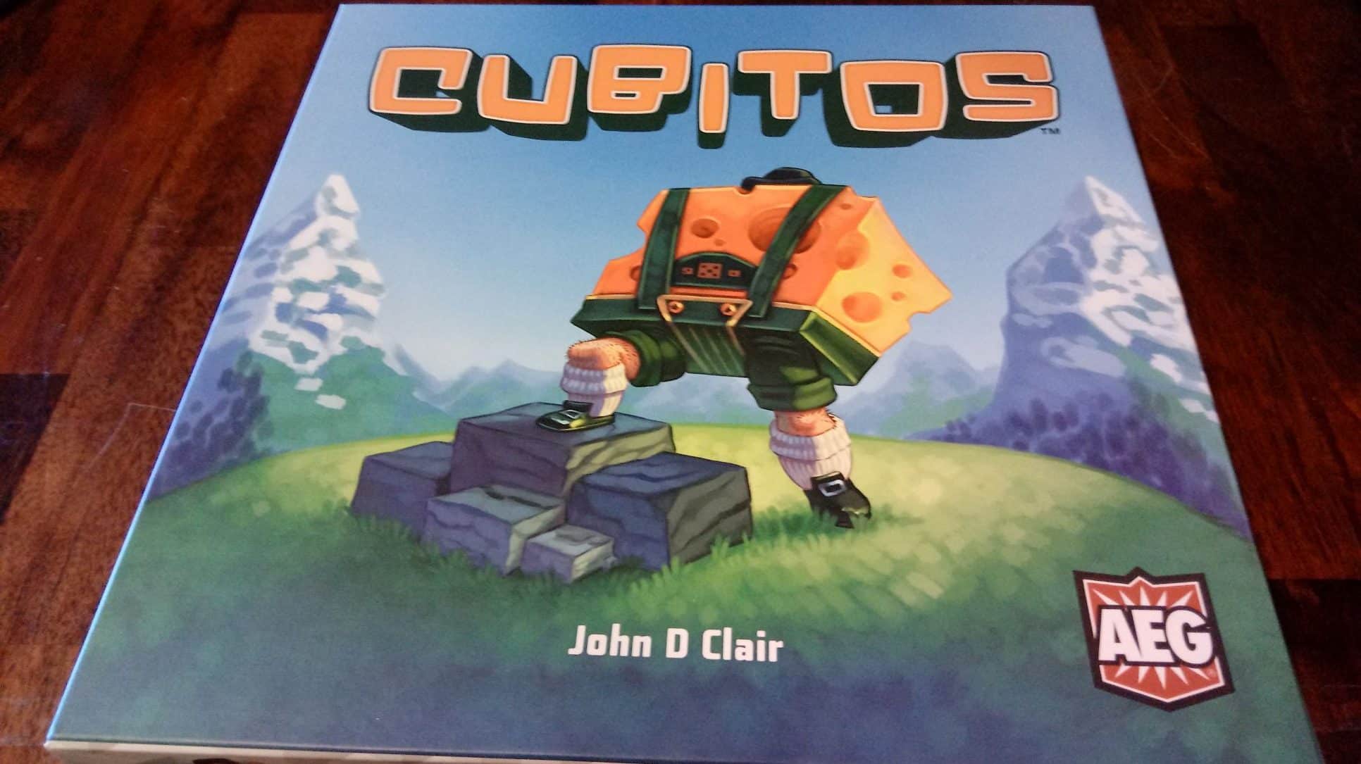 Closeup of the Cubitos box cover on a table.