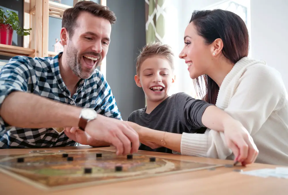 Family playing board games.