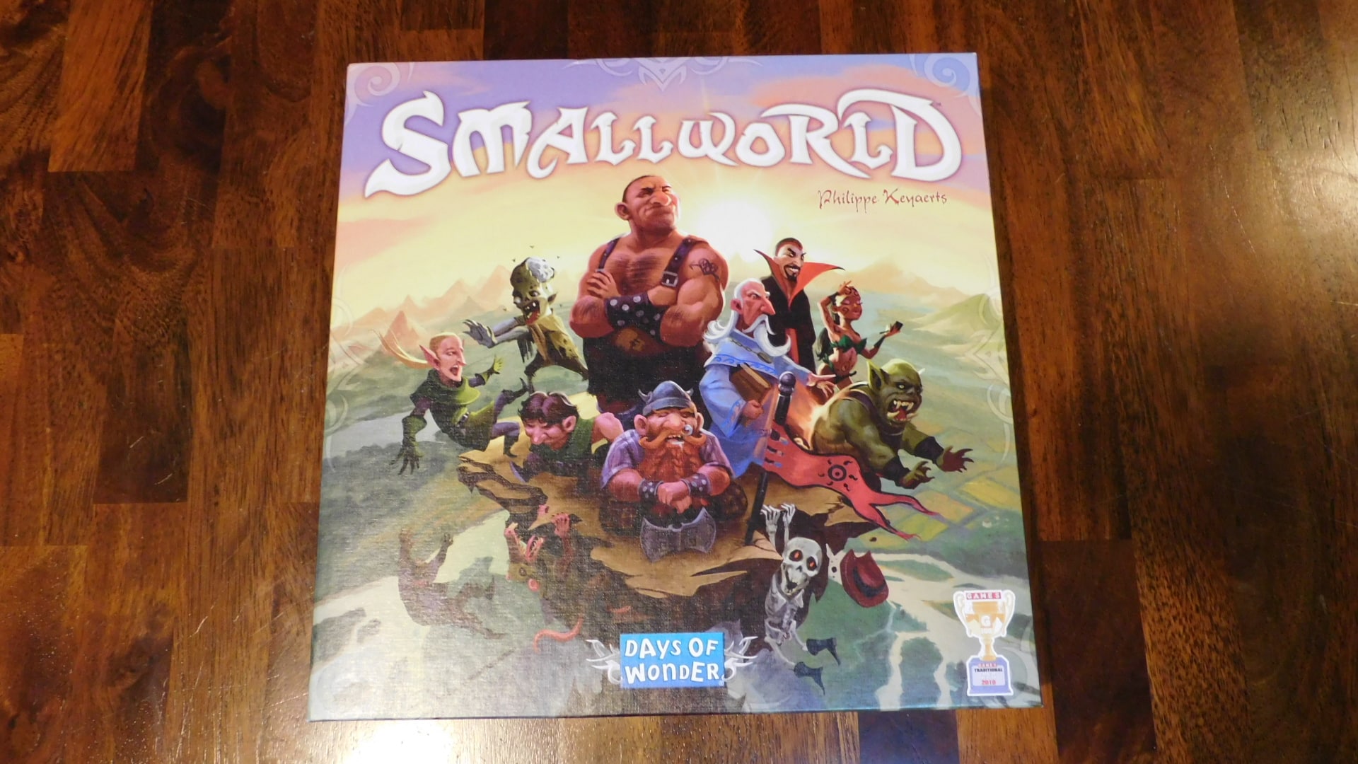 Closeup of the Small World box cover.