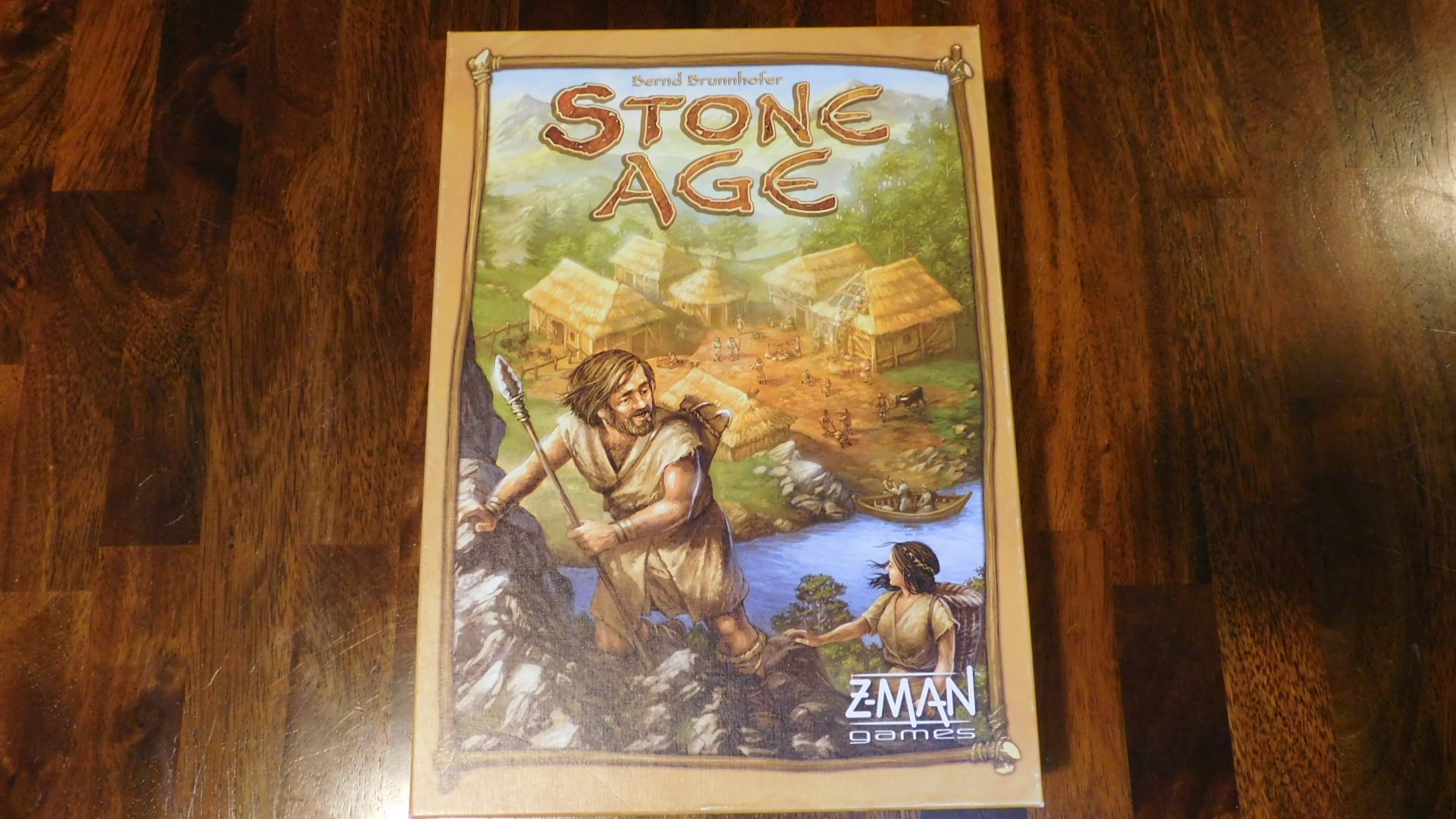 Closeup of the box cover for Stone Age.