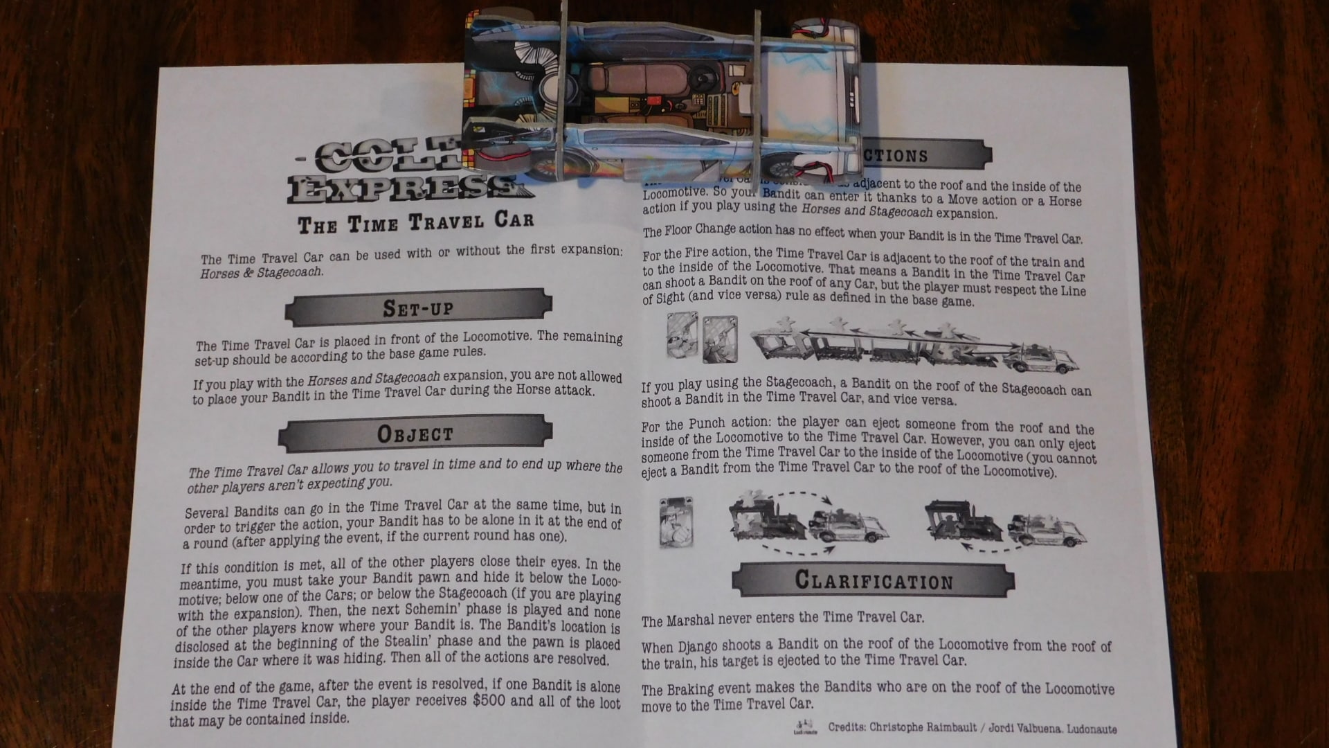 A closeup of a promo and rules for Colt Express.