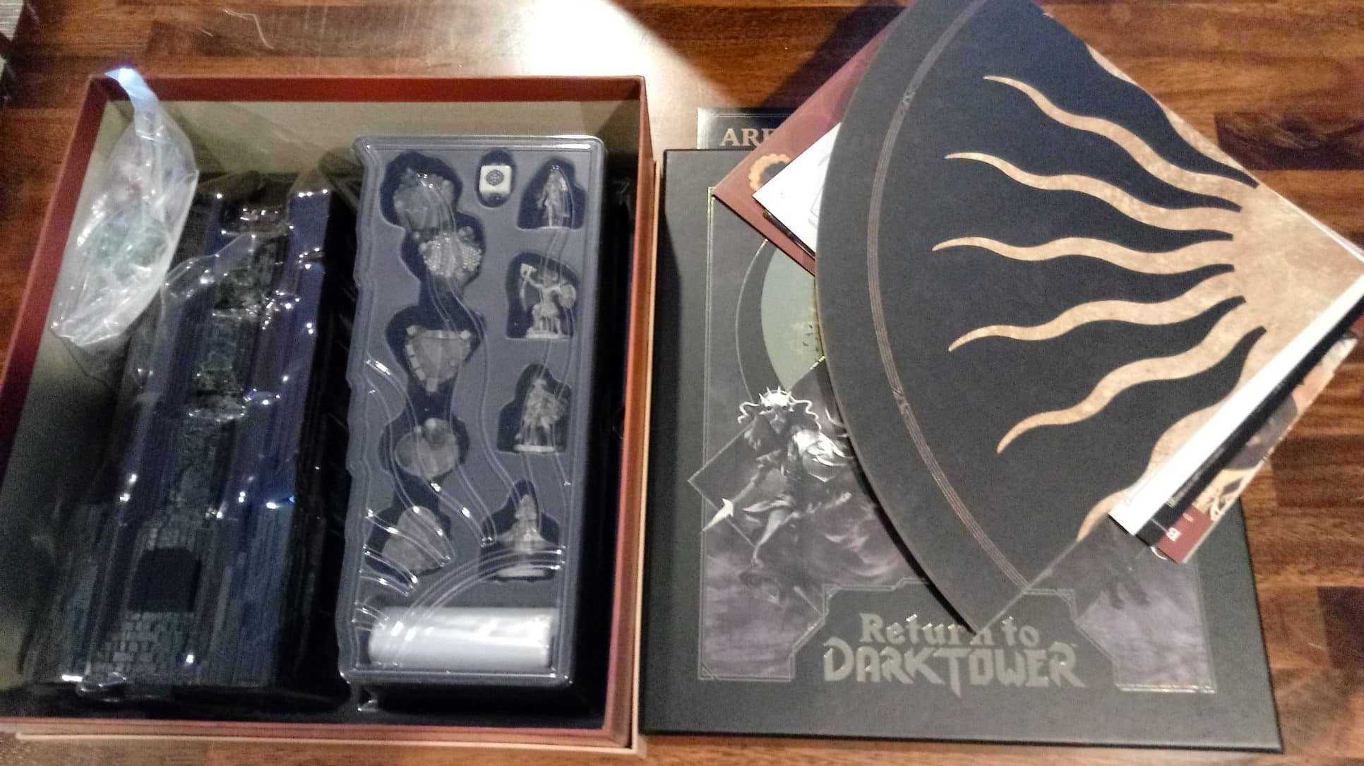 Closeup of opened box of Return To Dark Tower.