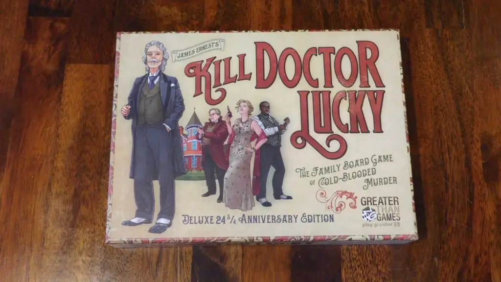 Closeup of the box cover of Kill Doctor Lucky.