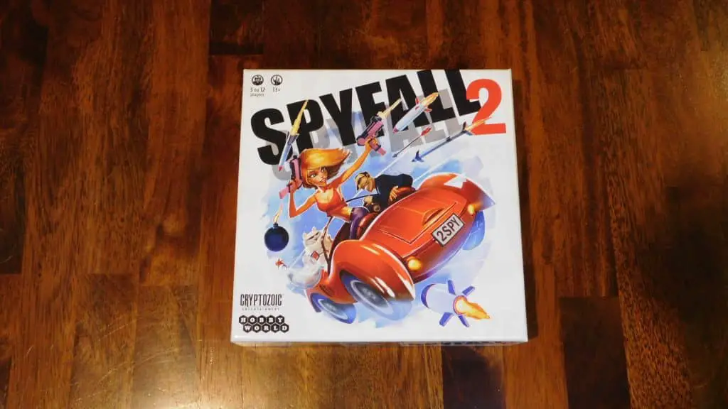 Closeup of the box cover of Spyfall 2.