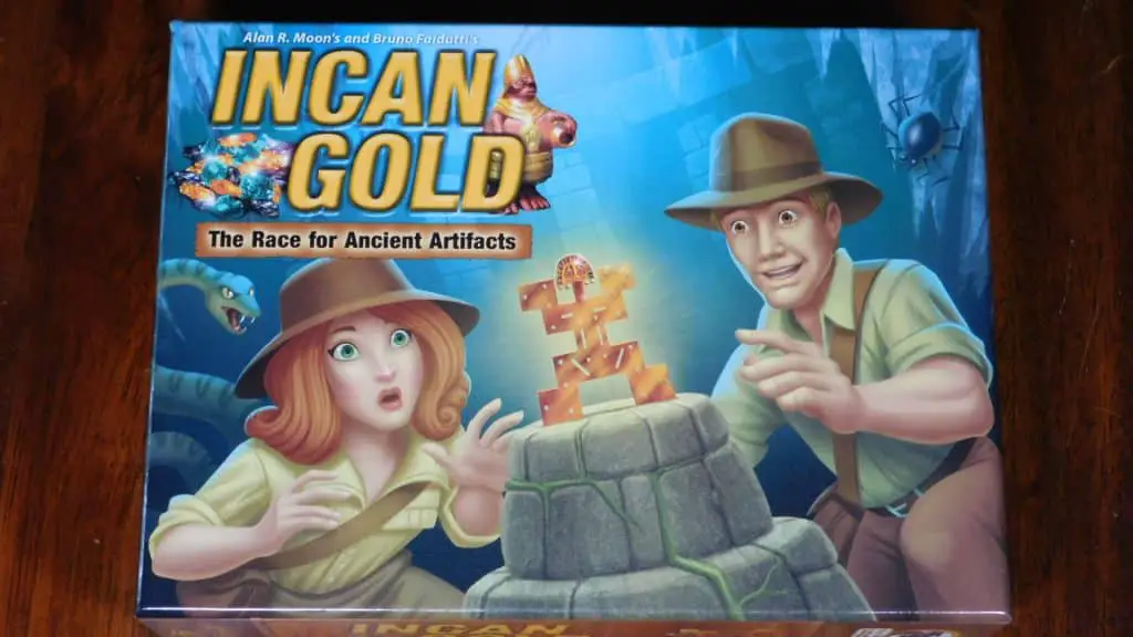 A closeup of the box cover for Incan Gold.