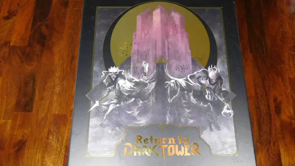 A closeup of the box cover for Return To Dark Tower.