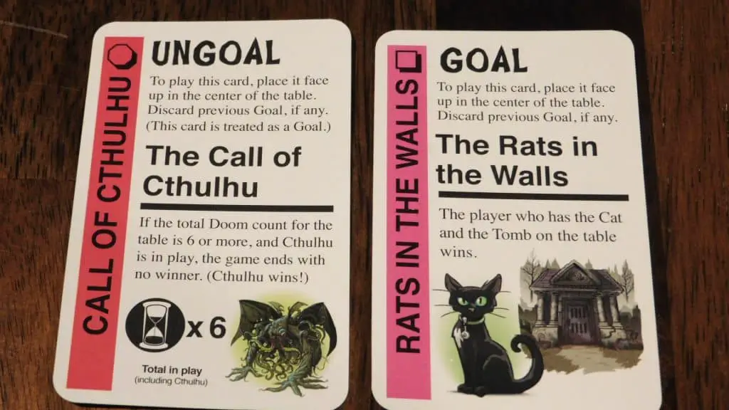 An Ungoal and Goal card from Cthulhu Fluxx.