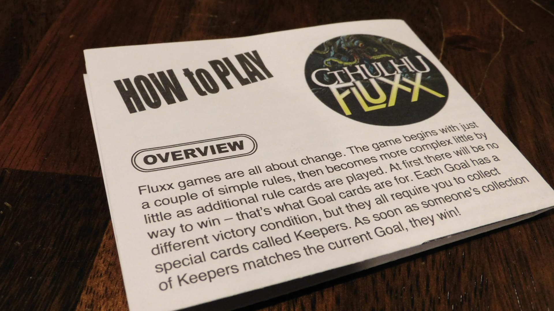 The rulebook for Cthulhu Fluxx.