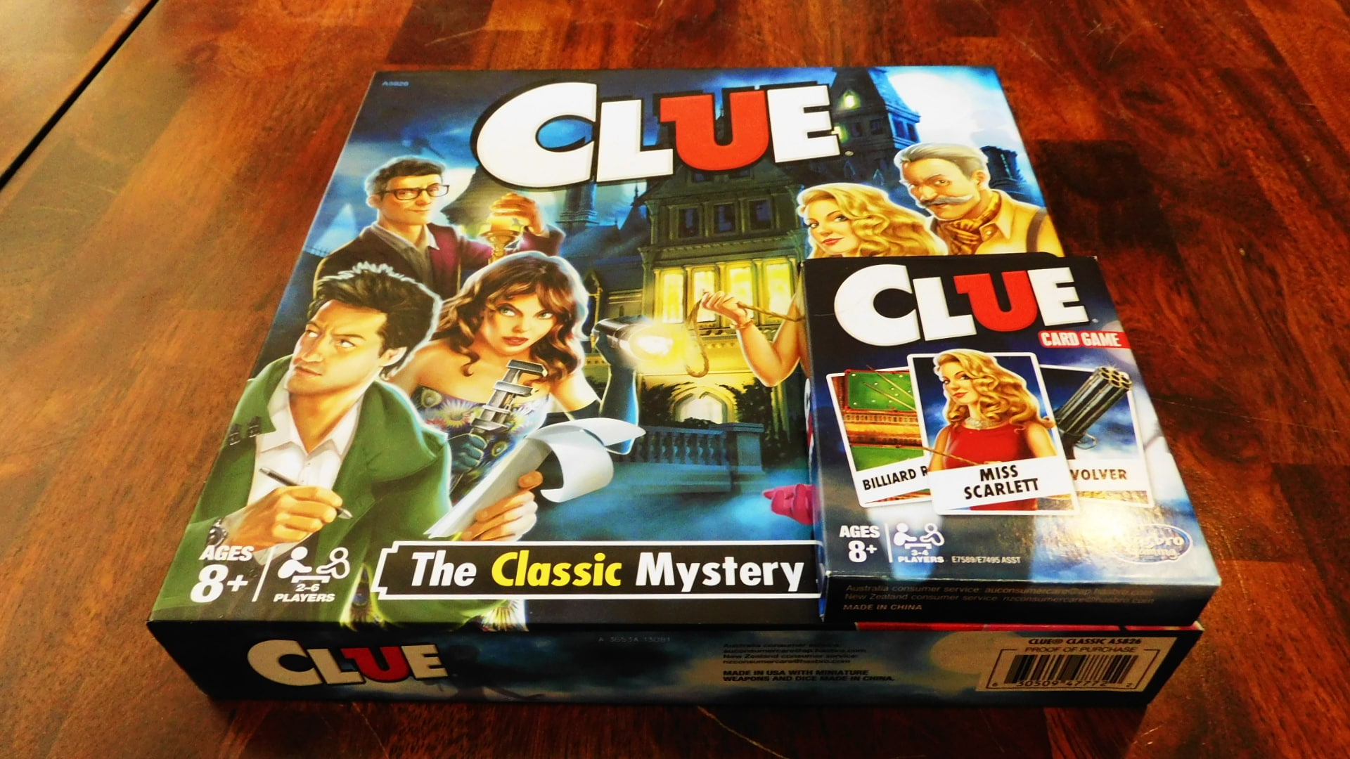 The game boxes for Clue and Clue: The Card Game