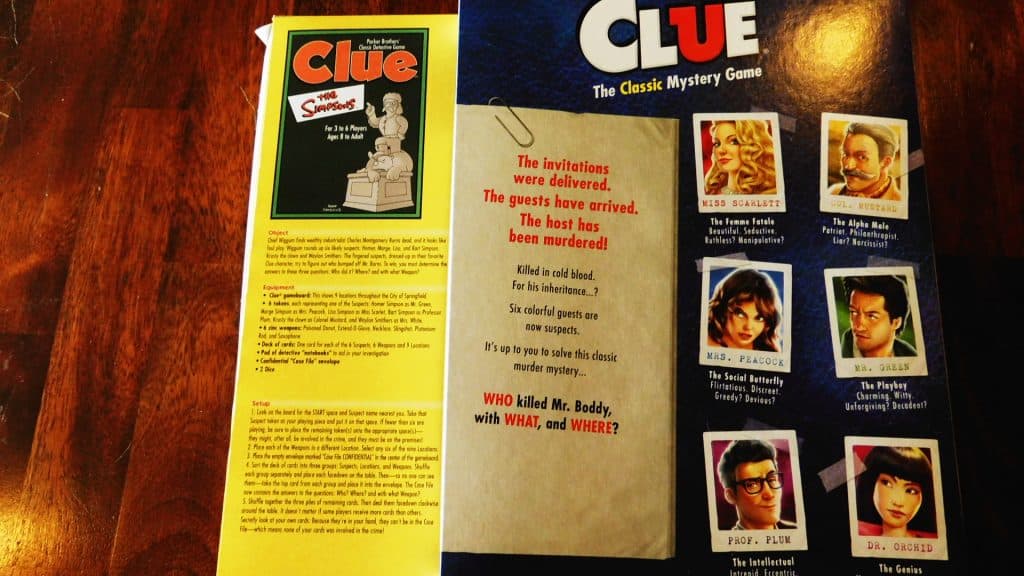 The rules for Simpsons Clue 2nd Edition and Clue.