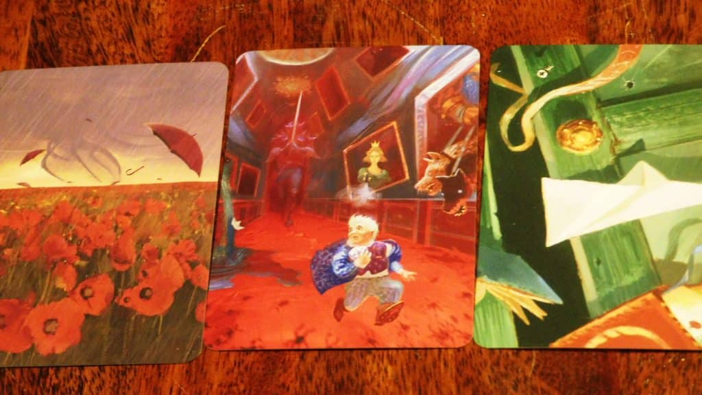 A closeup of some Vision Cards in Mysterium.